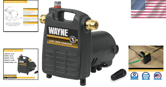 Reliable Cast Iron Portable Water Pump - 50 Feet Lifting Height, 1 Year Warranty