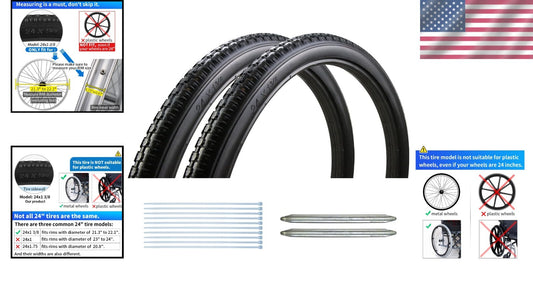 Puncture-Proof 24x1 3/8” Wheelchair Tires - Lightweight Solid Pair for Easy Use