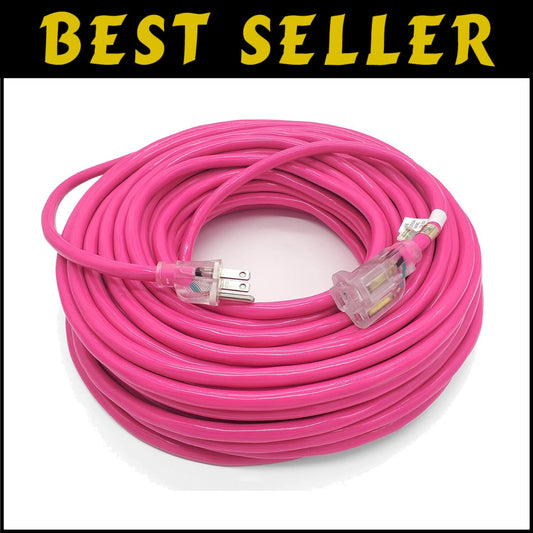 Durable 100 ft Pink 14 Gauge Extension Cord - Perfect for Appliances & Tools