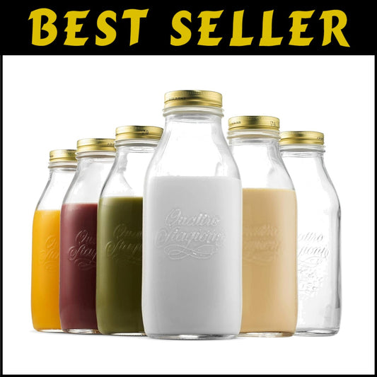 Versatile 6-Pack 1 Liter Glass Bottles with Airtight Lids - Ideal for Beverages