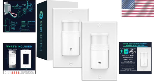 2 Pack UL Certified Motion Sensor Light Switch - Energy Saving Indoor Solution
