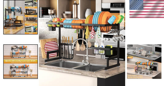 Premium Stainless Steel Dish Rack with Adjustable 2-Tier Design for Kitchen Use