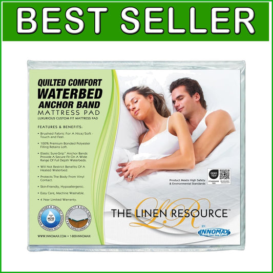 California King Quilted Comfort Waterbed Mattress Pad with Sure-Grip Bands