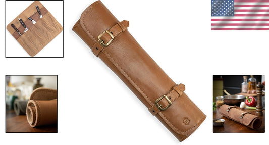 Luxury Buffalo Leather Knife Roll – 7 Slot Chef's Knife Bag for Professionals