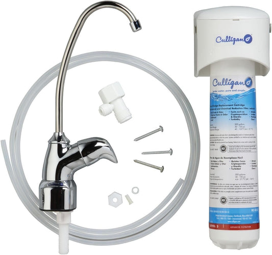 Compact Chrome Drinking Water Filter System with Dedicated Faucet & Easy Install