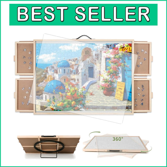 Eco-Friendly Tilting and Rotating Puzzle Table, 40.16'' x 28.5'' with 4 Drawers