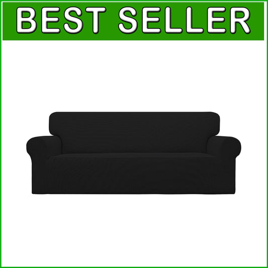 Elegant Elastic Bottom Sofa Cover - Machine Washable Black Stretch Protector