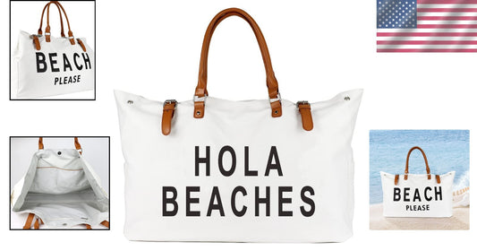 Stylish Waterproof Beach Bag with Vegan Leather Handle - Ideal for Travel & Fun