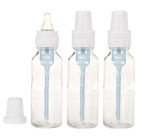 Dr. Brown's 8 Ounce BPA-Free Glass Baby Bottle, 3-Pack for Easy Feeding