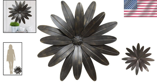 Ready-to-Hang Black Metal Flower Wall Decor with Contemporary Design - 1 Piece