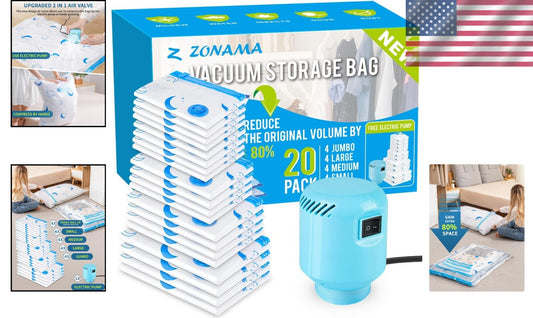 20 Pack Vacuum Storage Bags with Electric Pump - Space-Saving in Jumbo to Small