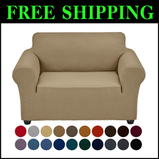 Water-Repellent Spandex Sofa Slipcover - Elastic Bottom for Secure Fit in Tan