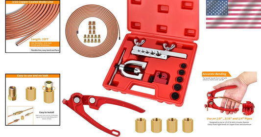 Durable 3/16" Brake Line Set with Flaring Tool & Complete Fittings Package