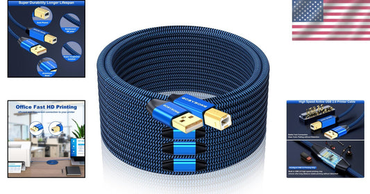 100ft USB 2.0 Type A to B Cable - High-Speed Compatibility with Multiple Devices