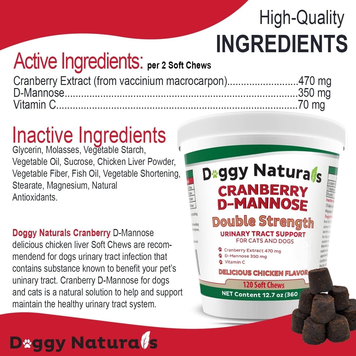 Vet-Recommended Cranberry D-Mannose Soft Chews - UTI Prevention for Pets