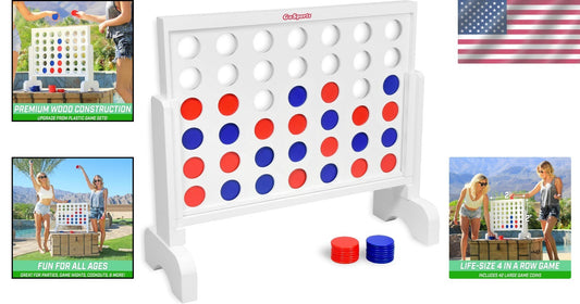 Fun 2ft Wide Wooden 4 in a Row Game with Quick Setup for Indoor & Outdoor Play