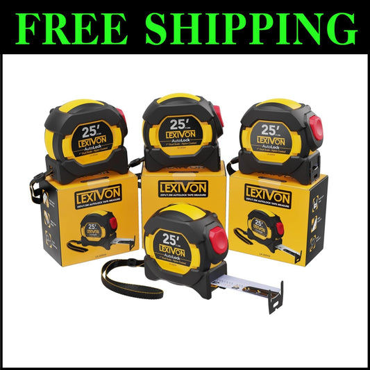 Durable Heavy Duty 25Ft AutoLock Measuring Tape - Set of 4 with Easy Read Scale