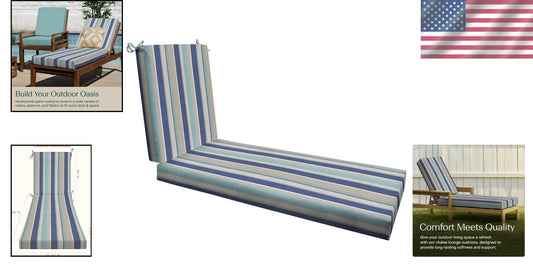 Durable Reversible Chaise Cushion for Outdoor Patios, Stripe Blue & Beige, 70"L