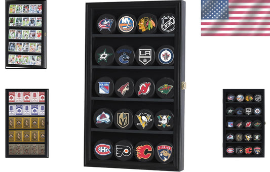 Premium 20 Hockey Puck Display Case with UV Protection - Wall Mount Shadow Box
