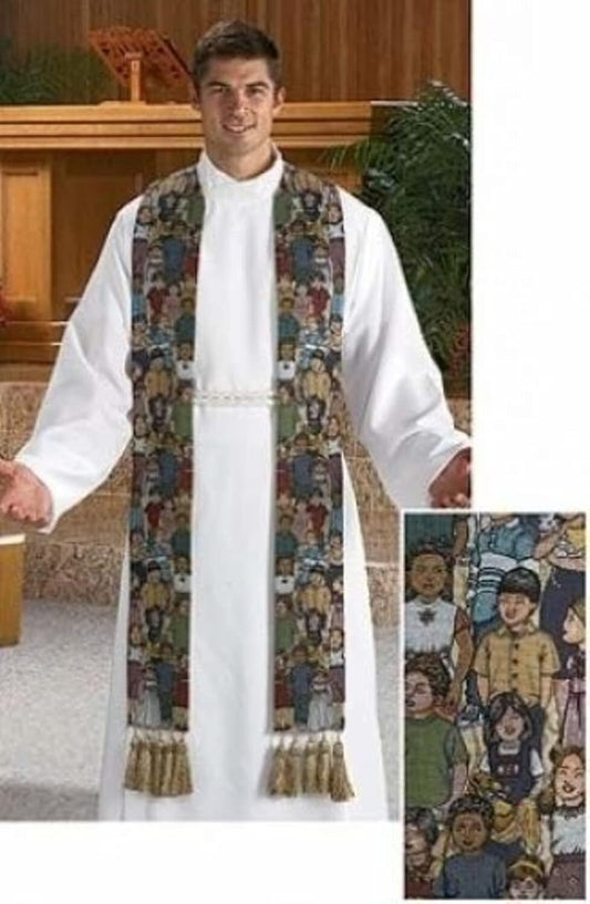 Durable Woven Cotton Back Tapestry Stole with Tassels for Children’s Ministries