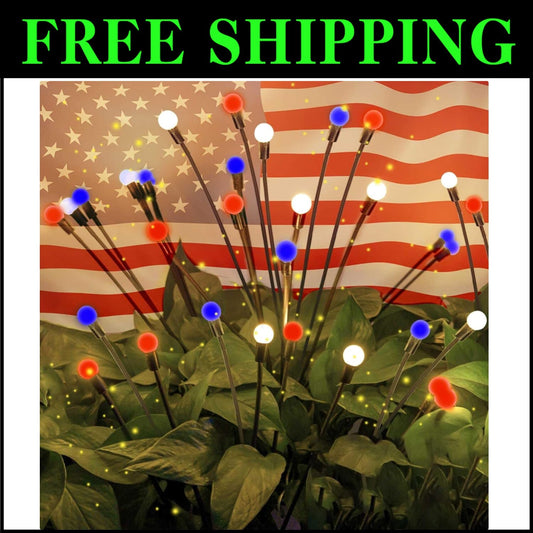 6 Pack Solar LED Firefly Lights - Perfect for Independence Day & Garden Decor