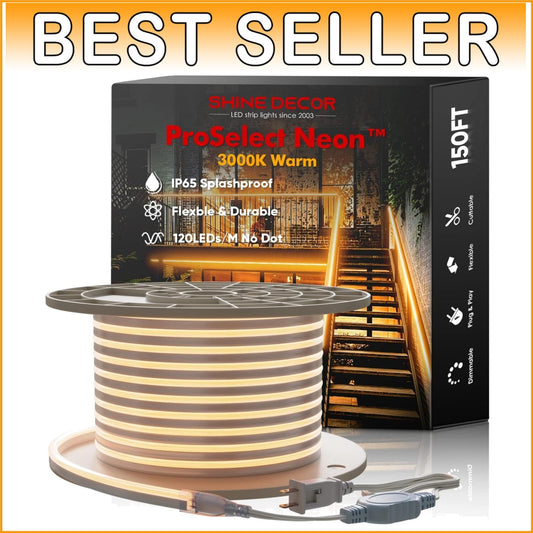 ETL-Listed 150FT LED Neon Rope Lights - 3000K Warm White, Waterproof & Flexible
