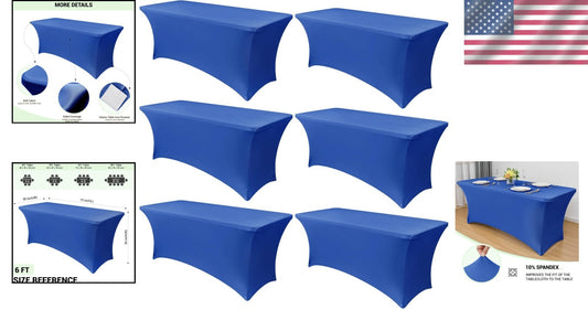 6-Pack Royal Blue Stretch Spandex Table Covers for 6-Foot Tables - All Season