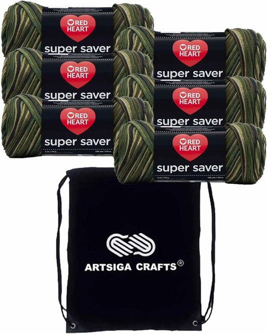 6-Skein Super Saver Camouflage Yarn Set with Project Bag - Perfect for Crafting