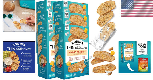 Wholesome Almond Thin Cookies - 6 Boxes Mango & Coconut - Perfect Coffee Pairing
