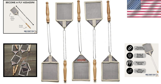 Classic Yellow Fly Swatter Set | 5 Strong Wire Frame Swatters with Wooden Grip