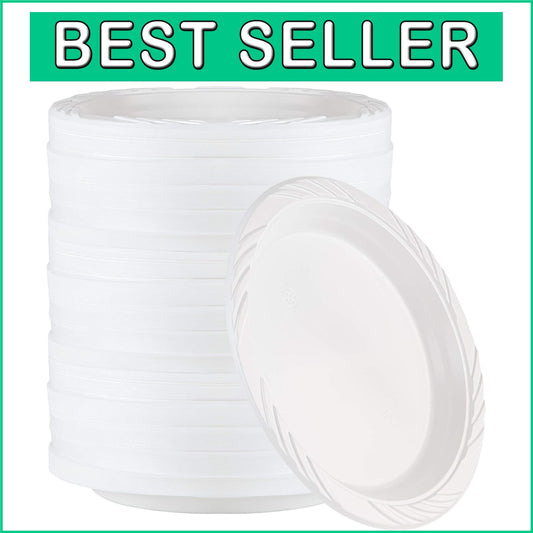 400 Count Glossy 9'' Plastic Dinner Plates - Ideal for Large Parties & Birthdays