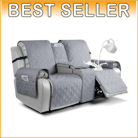 Slip-Resistant Two-Seater Recliner Cover with Console & Side Pockets - Easy Care