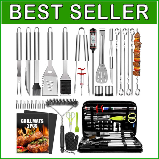 34-Piece Premium Stainless Steel BBQ Accessories Set - Ultimate Grilling Gifts