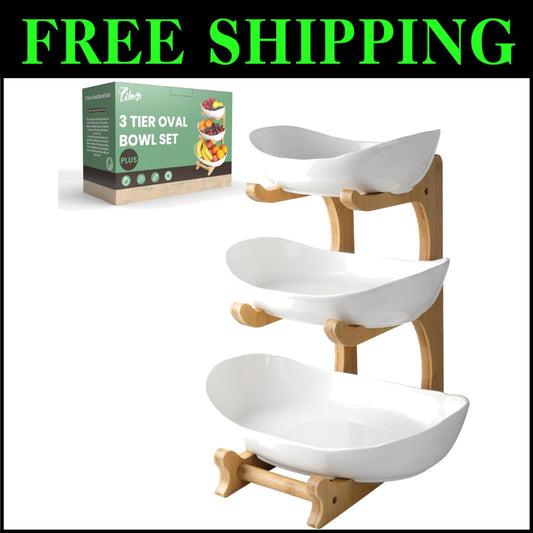Stylish 3-Tier Fruit and Snack Bowl Set with Bamboo Stand - Perfect Gift Idea