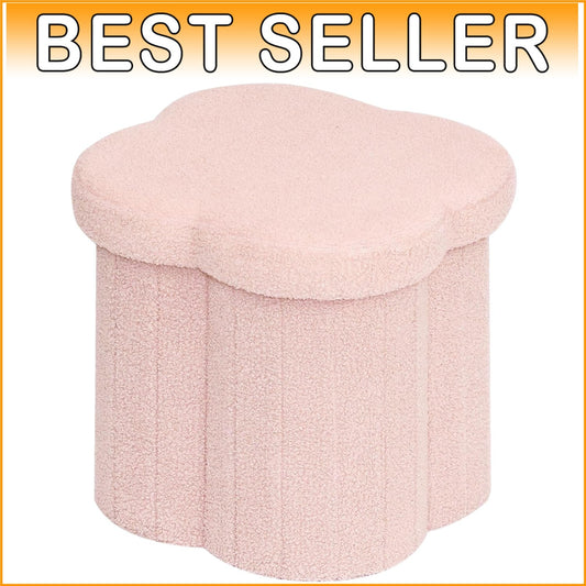 Elegant Boucle Footrest with Hidden Storage - 15" Flower-Shaped Cube Ottoman
