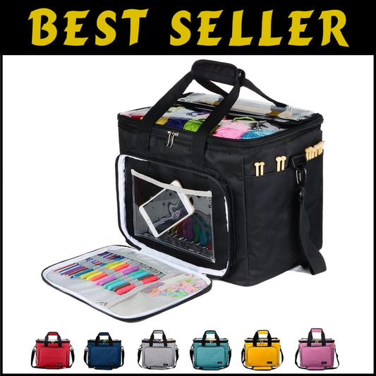 Portable Knitting Tote with Inner Divider and Flexible PVC - Ideal for Crafters