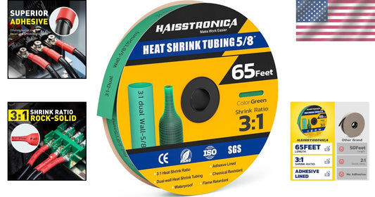 3:1 Heat Shrink Tubing Roll 65FT - Strong Adhesive Seal for Automotive & Marine