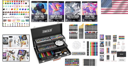 Portable 150-Piece Art Supplies Set with Professional Wooden Case for All Ages