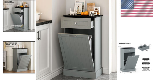 Elegant 10-Gallon Freestanding Wood Recycling Storage & Trash Cabinet in Gray