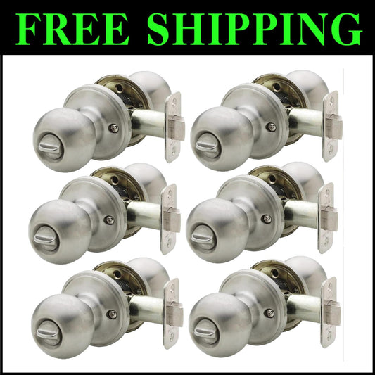 Robust Satin Stainless Privacy Door Knob Set - Keyless & Easy to Install, 6-Pack