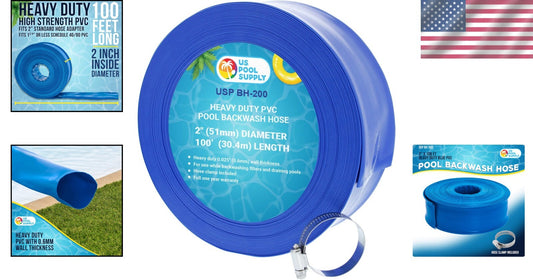 Heavy-Duty Pool Backwash Hose 2" x 100' with Clamp - Flexible Drainage Solution