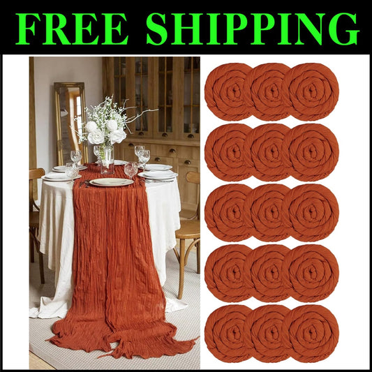 Terracotta Plaid Cheesecloth Table Runners - 15 Packs for Elegant Celebrations