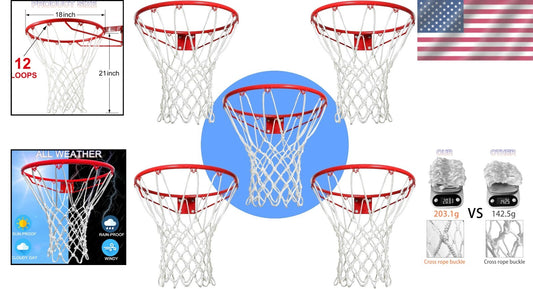 12 Loops Heavy-Duty Basketball Net - All-Weather Replacement for Standard Hoops