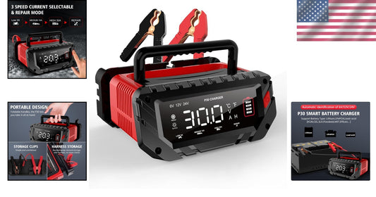 30 Amp Smart Lithium Battery Charger for 6V/12V/24V Vehicles – Portable & Safe