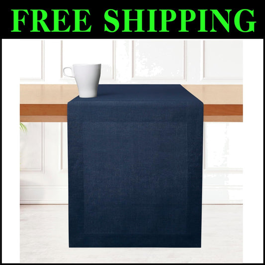 14 x 108 Inch Pure Linen Table Runner - Handcrafted Navy Blue for Elegant Dining