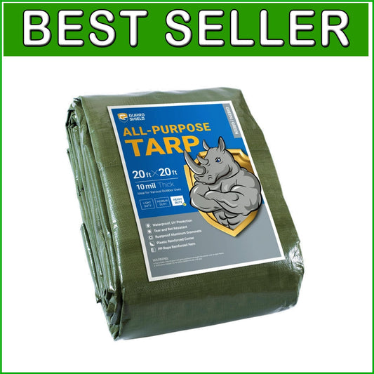 Durable 20x20 Feet Green Polyethylene Tarp - 10mil Thickness Waterproof Cover