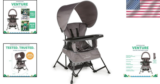 Go with Me Venture Portable Toddler Chair with Sun Canopy & Snack Tray - Grey
