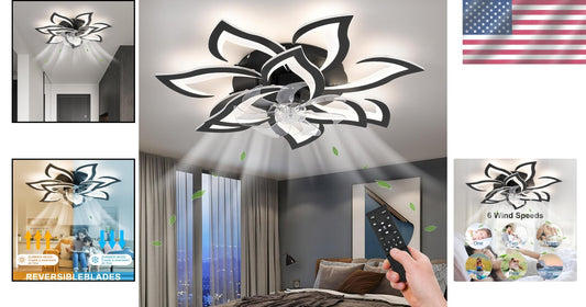 32-Inch Black Flower Ceiling Fan with Remote & Light - Ideal for Modern Homes