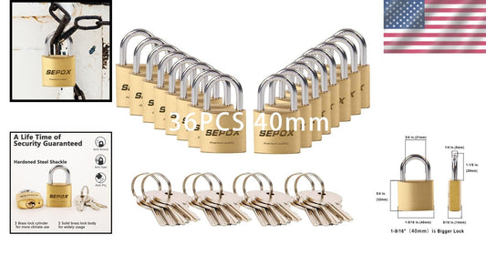 Durable Weather-Resistant Brass Padlock Set - 36 Pcs with User-Friendly Keys