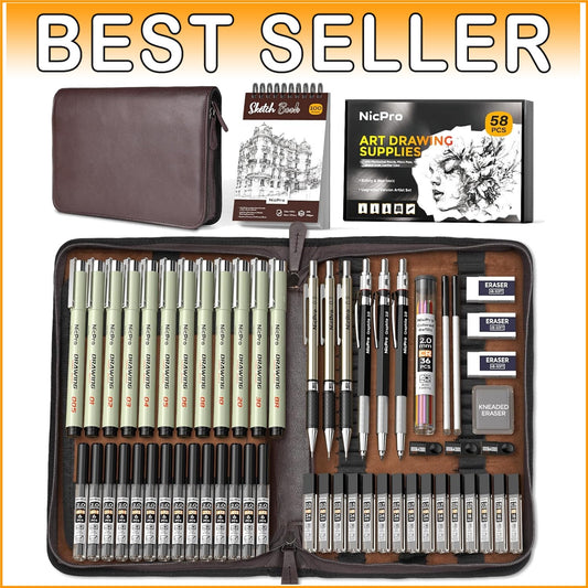58 PCS Premium Art Supplies Kit with Leather Case – All-in-One Drawing Tool Set